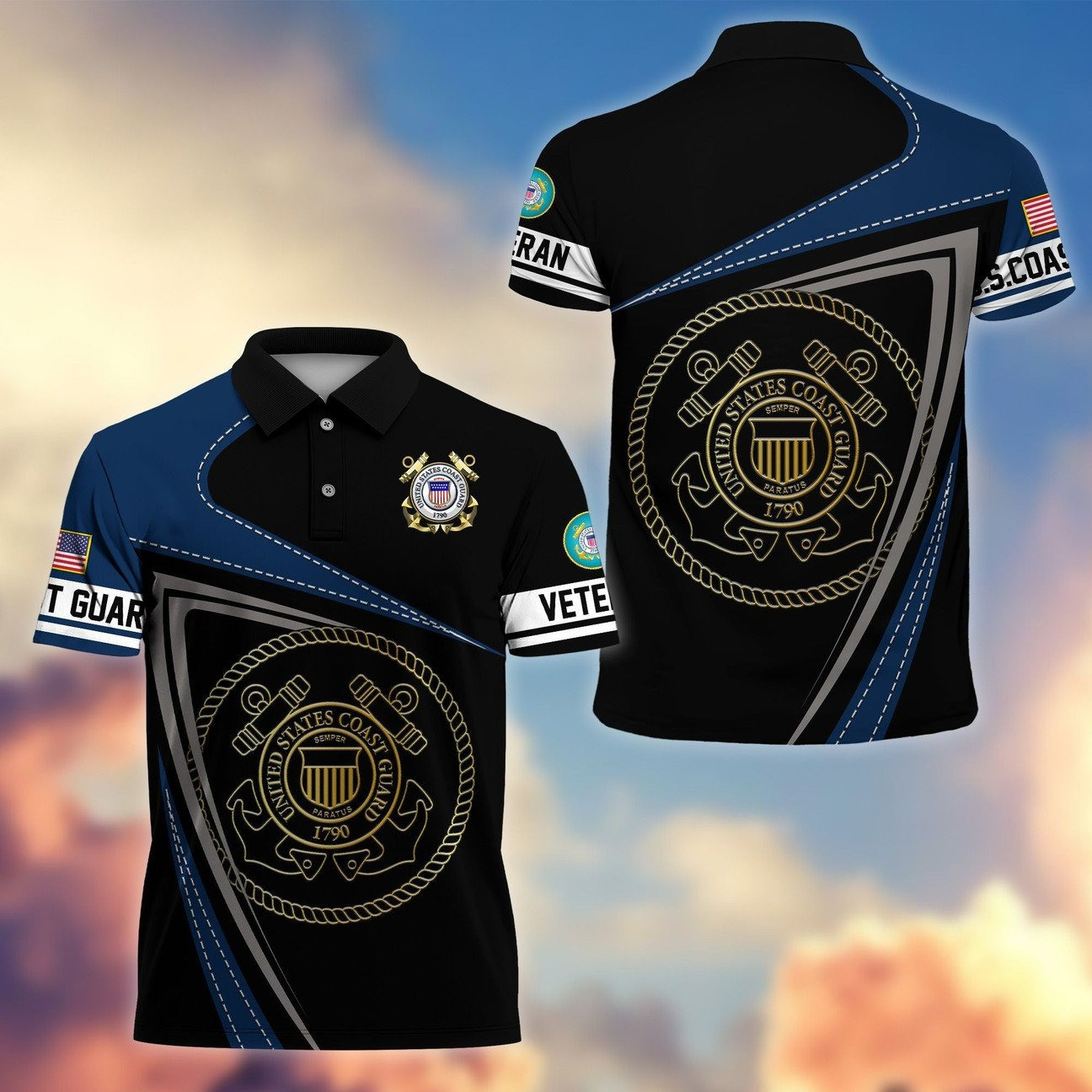 US Coast Guard Seal Polo Shirt Official Military Gift for Dad and Husband and Friends on Veterans Day