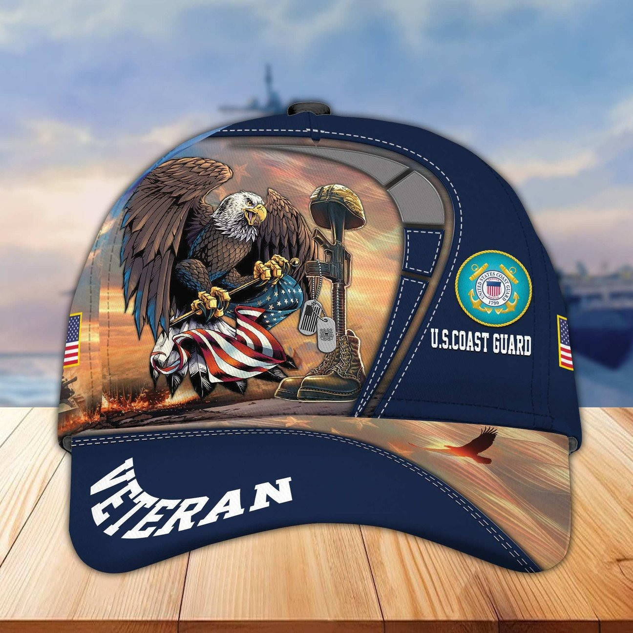 US Coast Guard Veteran Baseball Hat With Eagle and American Flag USCG Hat Gift for Military