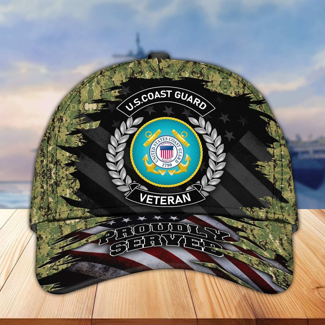 US Coast Guard Veteran Camo Baseball Cap Patriotic Gift For Proud Army on Veterans Day
