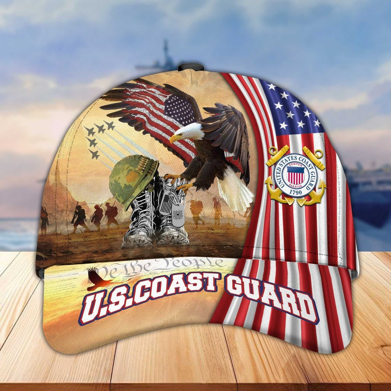 US Coast Guard Veteran Hat With Bald Eagle And USA Flag Patriotic Hat Coast Guard Gifts