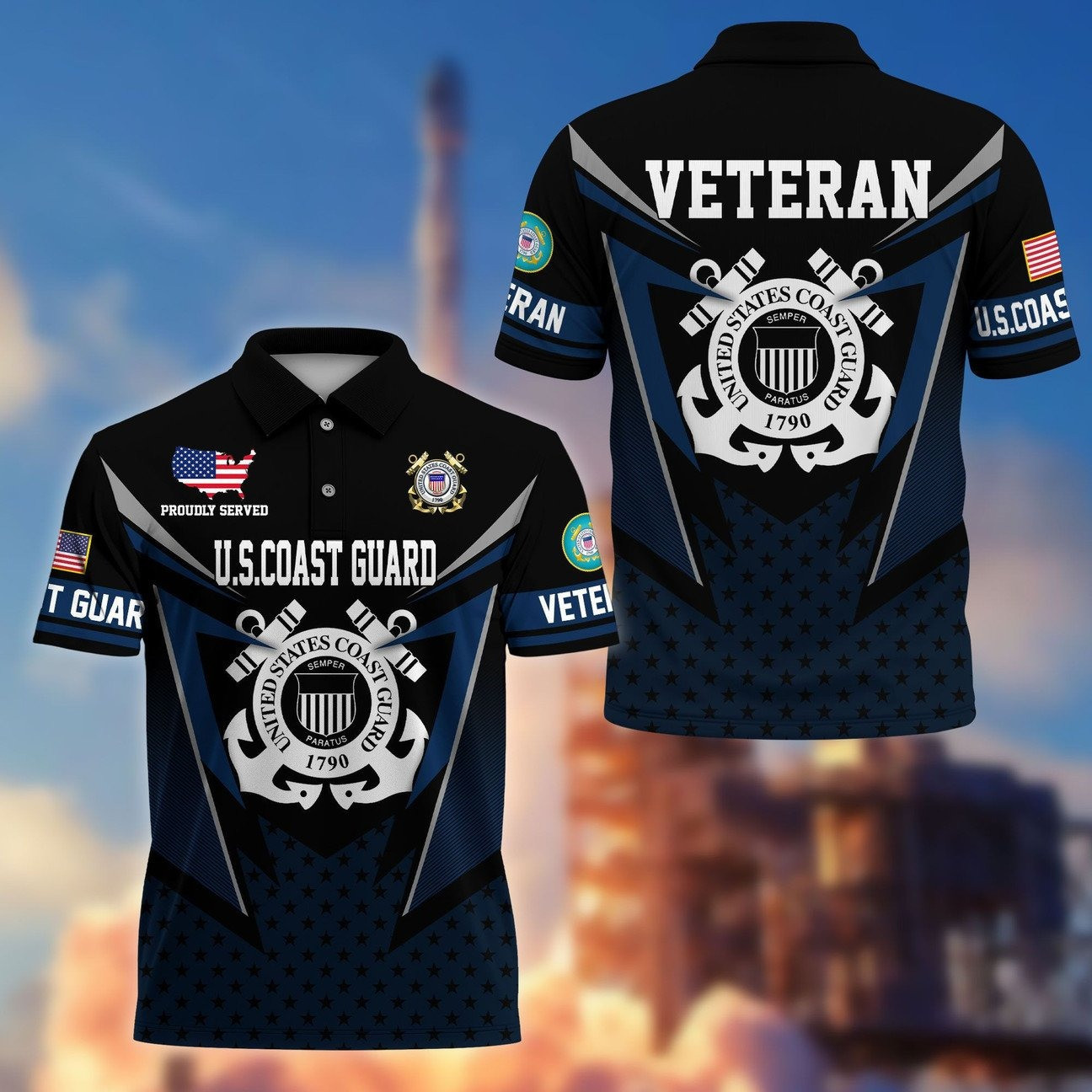 US Coast Guard Veteran Polo Shirt Premium Military Gift for Father and Husband and Friends on Veteran Day