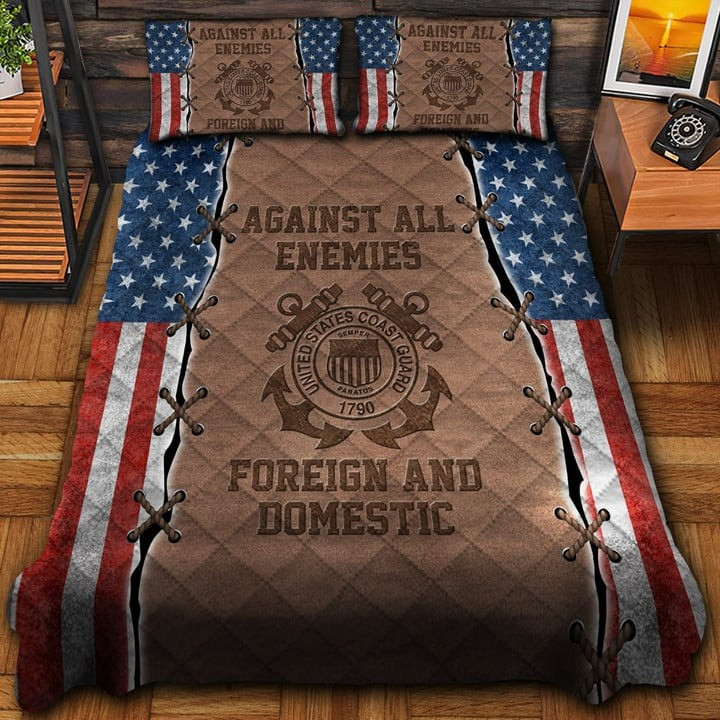 US Coast Guard Veteran Quilted Bedding Set Duvet Cover Bedspread Against All Enemies Gift Ideas
