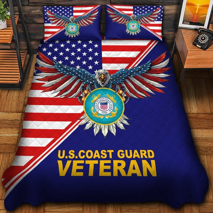 US Coast Guard Veteran Quilted Bedding Set Duvet Cover Bedspread Gifts For Veterans