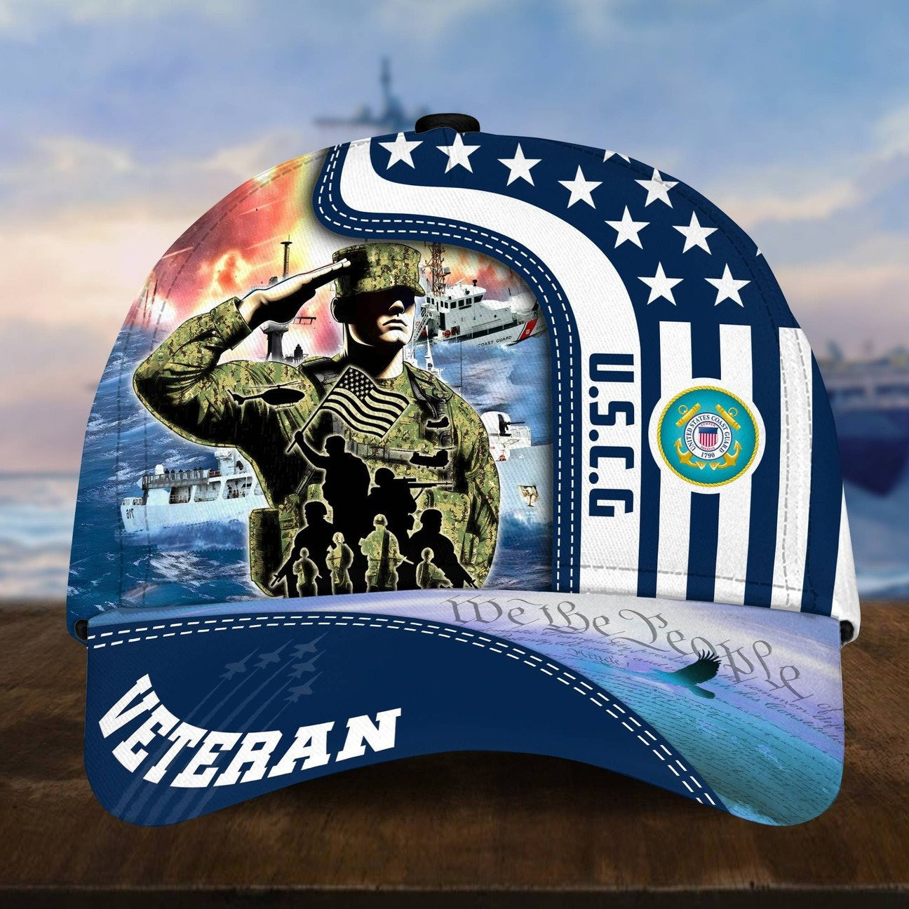 US Coast Guard Veteran Salute Patriotic Baseball Cap Gift For Husband on Veterans Day