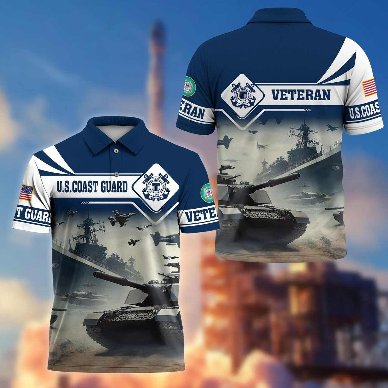 US Coast Guard Veterans Polo Shirt Men's Patriotic Shirt Gift For Coast Guard Veterans