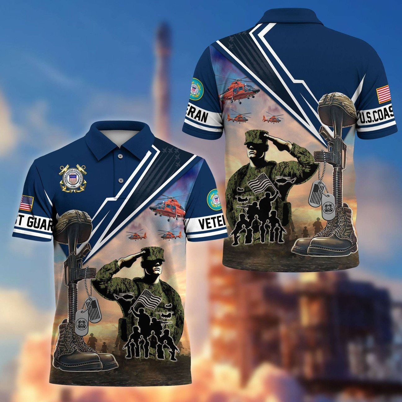 US Coast Guard Veterans Polo Shirt Patriotic Gift for Father and Friends and Husband on Veterans Day