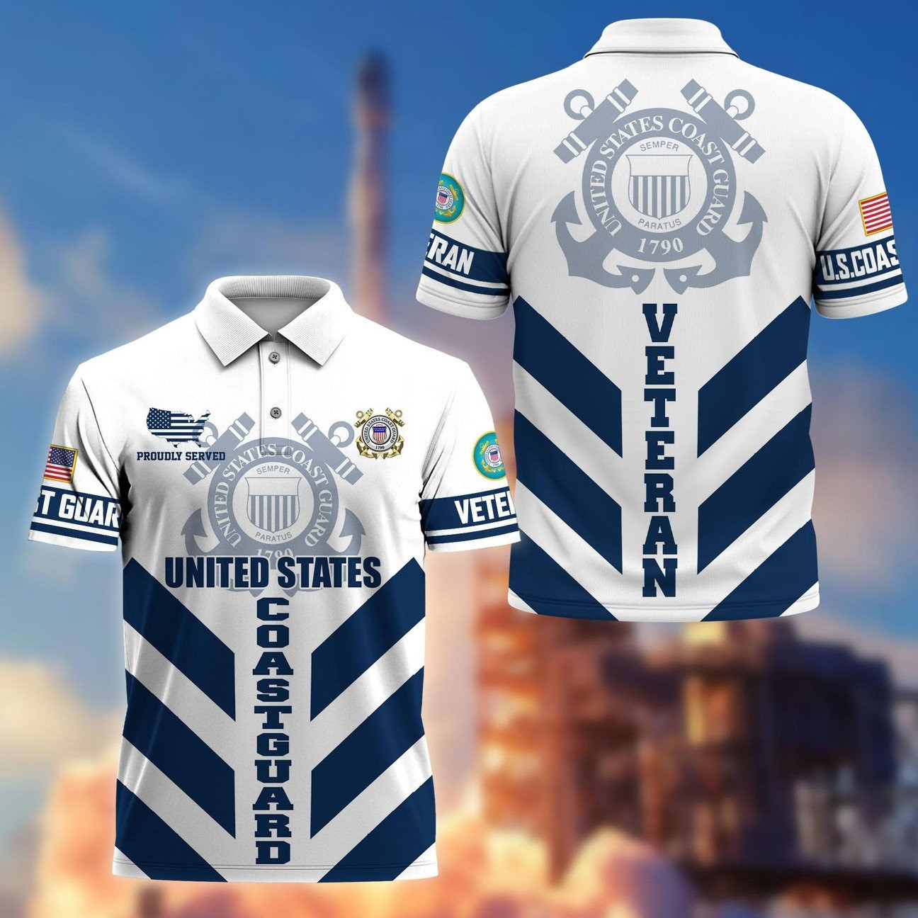 US Coast Guard Veterans Polo Shirt Proudly Served Military Shirt Gift For Coast Guard