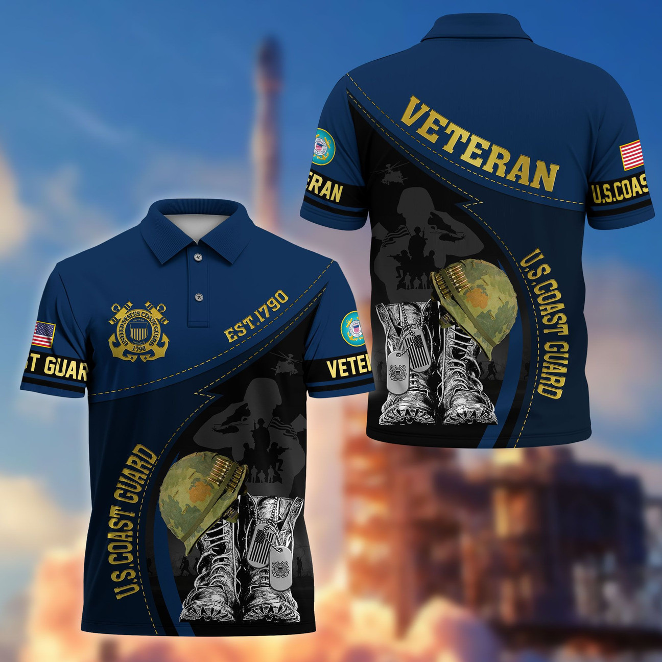 US Coast Guard Veterans Polo Shirt Proudly Served USCG Shirt Best Gift for Husband