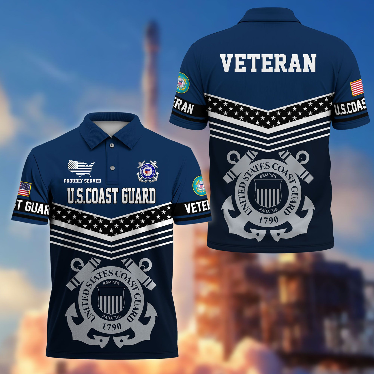 US Coast Guard Veterans Polo Shirt Proudly Served USCG Shirt Gift for Veterans