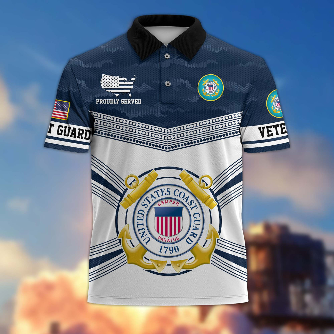 US Coast Guard Veterans Proudly Served Polo Shirt Best Gift for Father and Husband on Veteran Day
