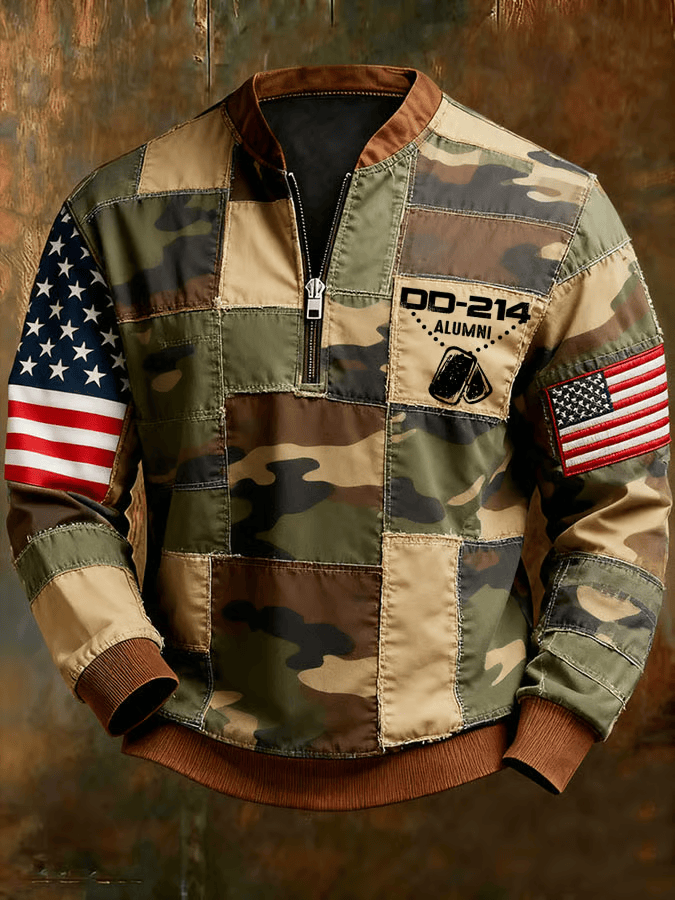 US DD 214 Veteran Camo Collar Stand Zip Sweatshirt DD 214 Alumni Apparel Gifts For Veterans
