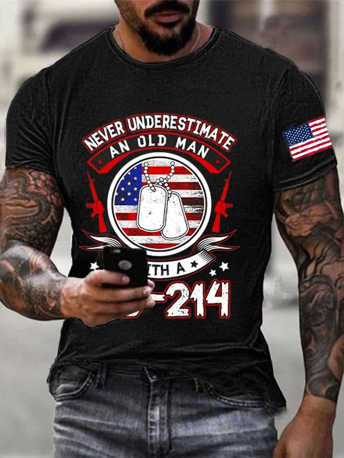 US DD 214 Veteran T-Shirt Never Underestimate An Old Man DD 214 Apparel Gifts For Boyfriend