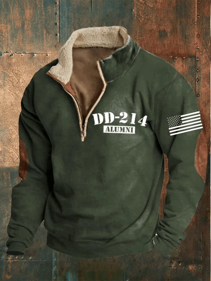 US DD214 Alumni Veteran Stand Up Collar Sweater American Flag DD214 Merch Gifts For Men