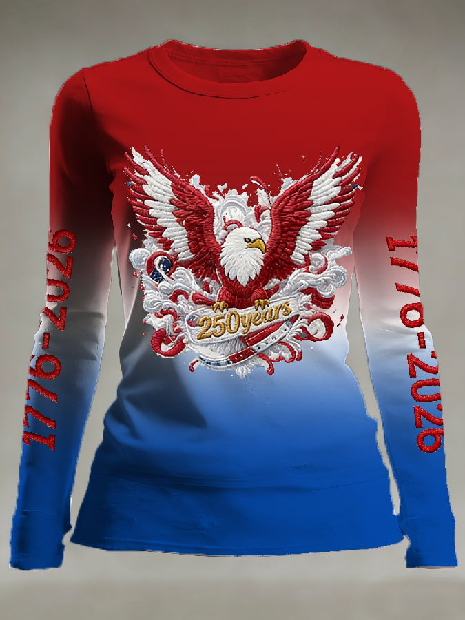 US Eagle 1776 2026 Anniversary Long Sleeve T-Shirt America 250 Years Womens Patriotic Shirts
