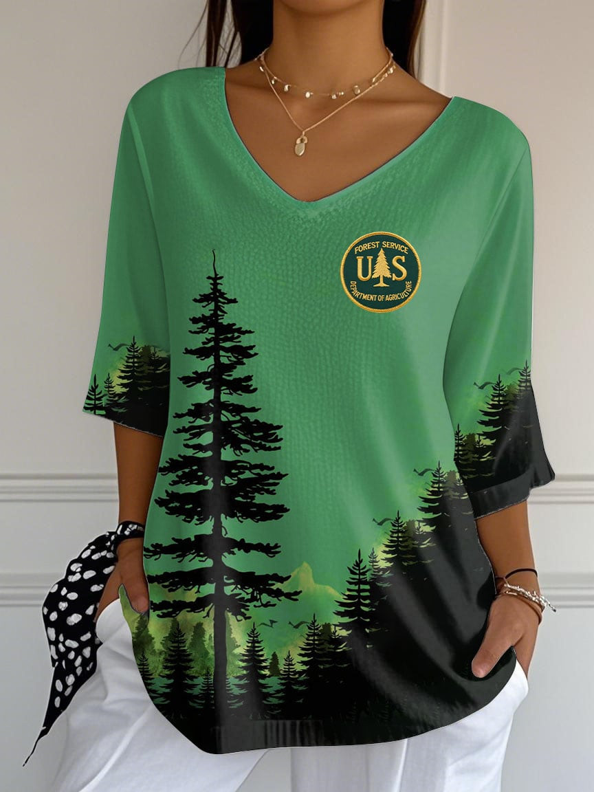 US Forest Service Pine Tree Longsleeve V-Neck Shirt Rebuilding The USFS Merch Gift For Women