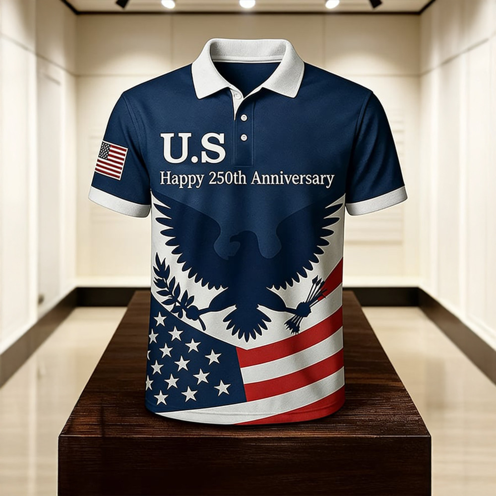 US Happy 250th Anniversary 1776 2026 Polo Shirt Independence Day Apparel 4th Of July Presents