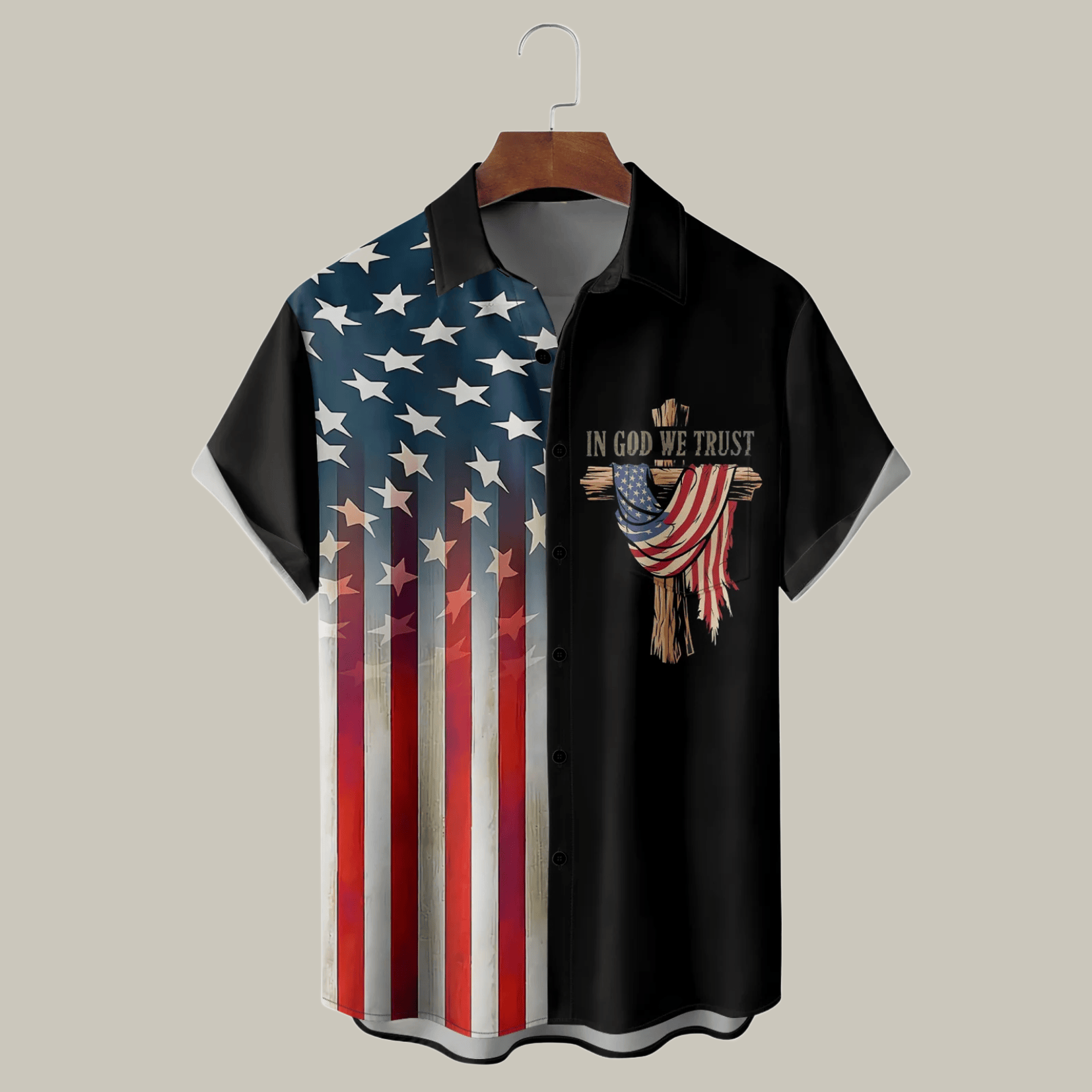 US In God We Trust Hawaiian Shirt Patriotic Button Up Shirt Gifts For A Patriotic Person