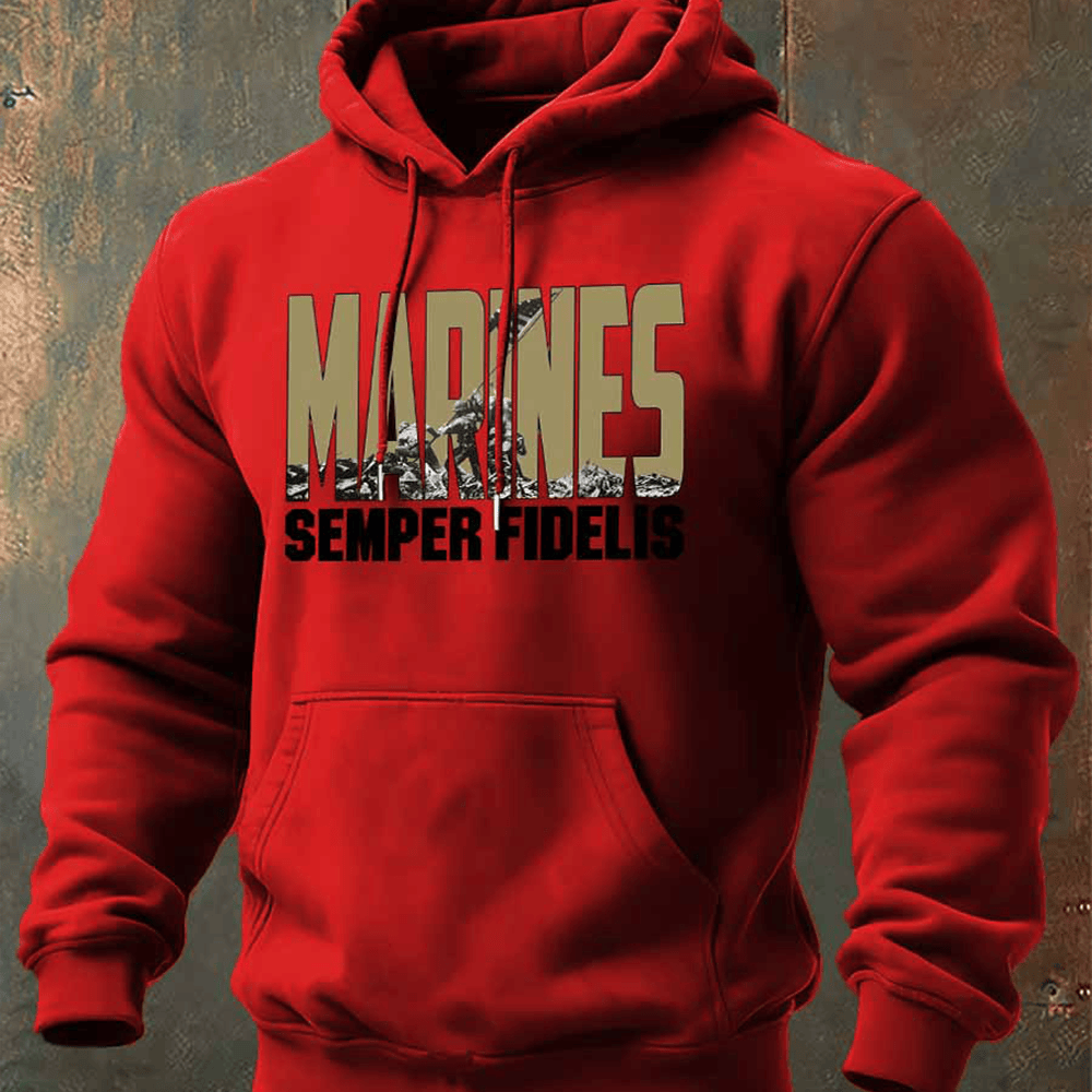 US Marine 250th Anniversary Red Hoodie Marines Semper Fidelis Usmc Merch Marine Corp Gifts