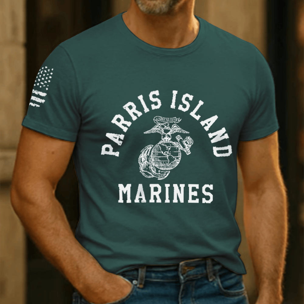 US Marine Corp Parris Island T-Shirt Patriotic Apparel Marine Retirement Gifts