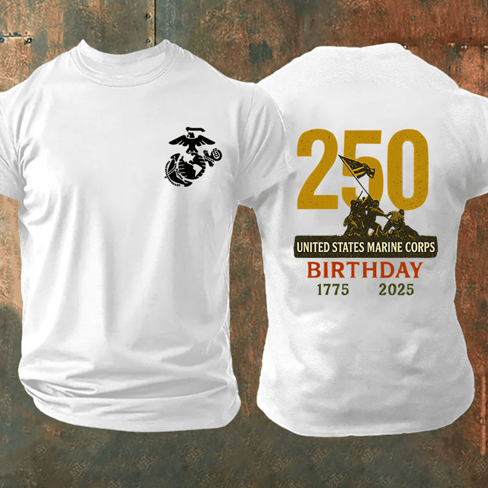 US Marine Corps 250 Birthday 1775 2025 White T-Shirt Veteran Merch Gifts For Marines Man
