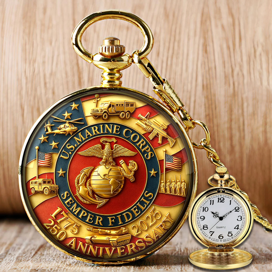 US Marine Corps 250th Anniversary 2025 Pocket Watch Semper Fidelis USMC Watch Gift Ideas