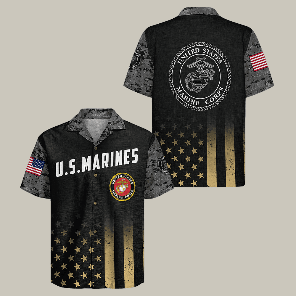 US Marine Corps 250th Anniversary Hawaiian Shirt American Flag Apparel Gift For Him