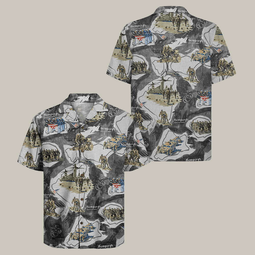 US Marine Corps 250th Anniversary Hawaiian Shirt Semper Fi Marine Corps Clothes Veteran Gifts