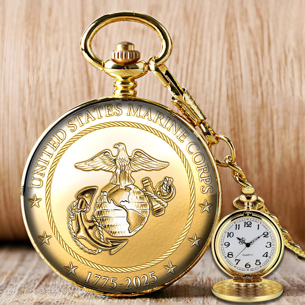US Marine Corps 250th Anniversary Pocket Watch Veteran Themed Watch USMC Christmas Gifts