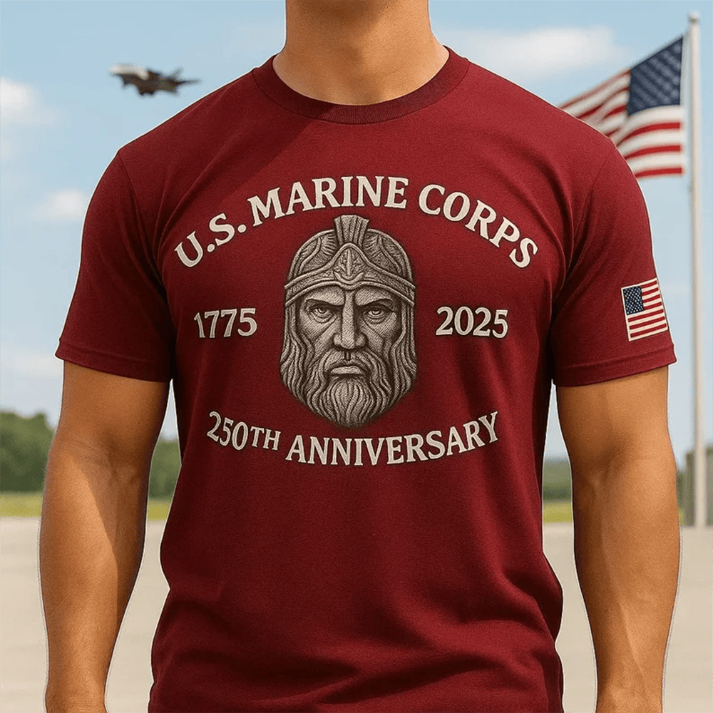 US Marine Corps 250Th Anniversary T-Shirt Warrior Pattern Patriotic Shirt Usmc Presents