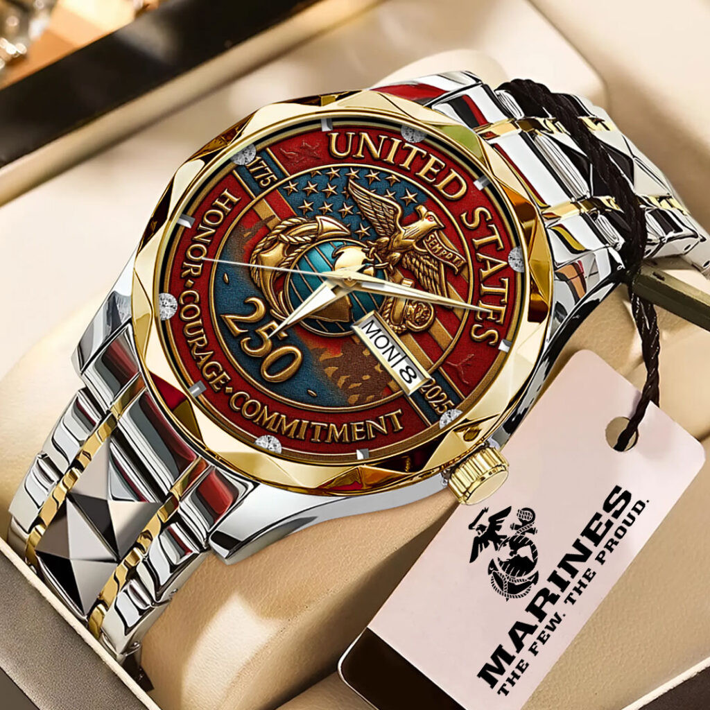 US Marine Corps 250th Anniversary Watch Honor Courage Commitment USMC Merch For Veterans