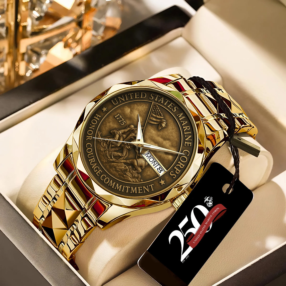 US Marine Corps 250th Anniversary Watch Honor Courage Commitment USMC Watch Gifts For Veterans