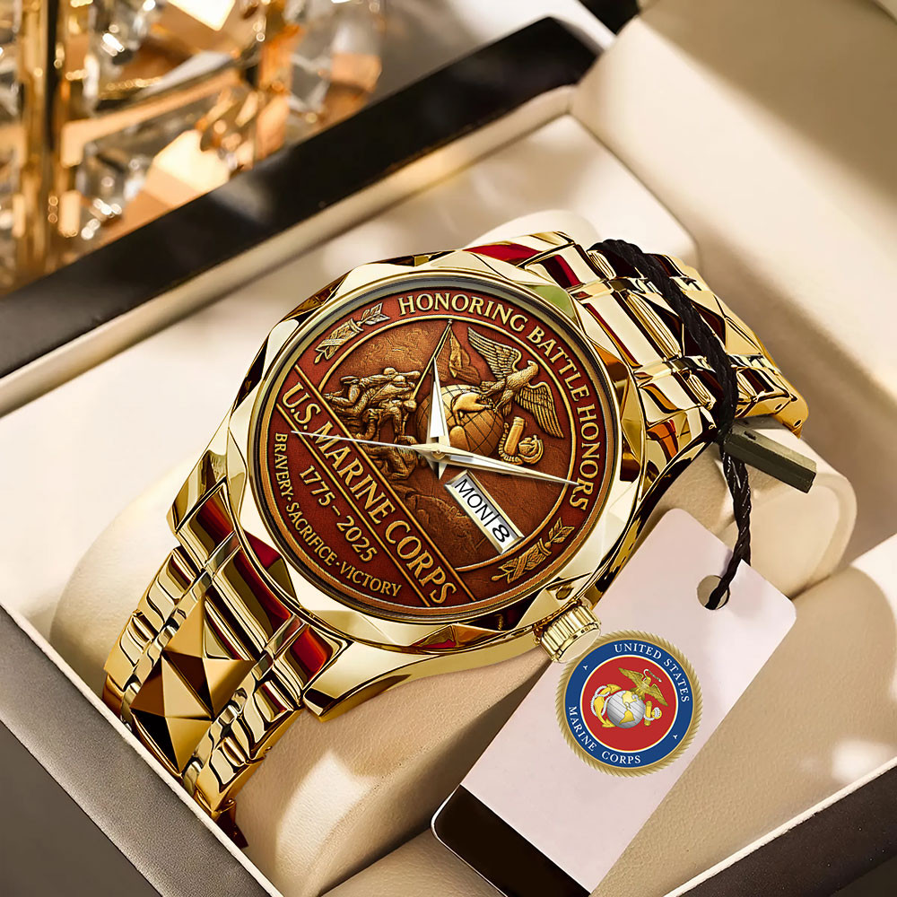 US Marine Corps 250th Anniversary Watch Honoring Battle Honors USMC Merch Gifts For Veterans