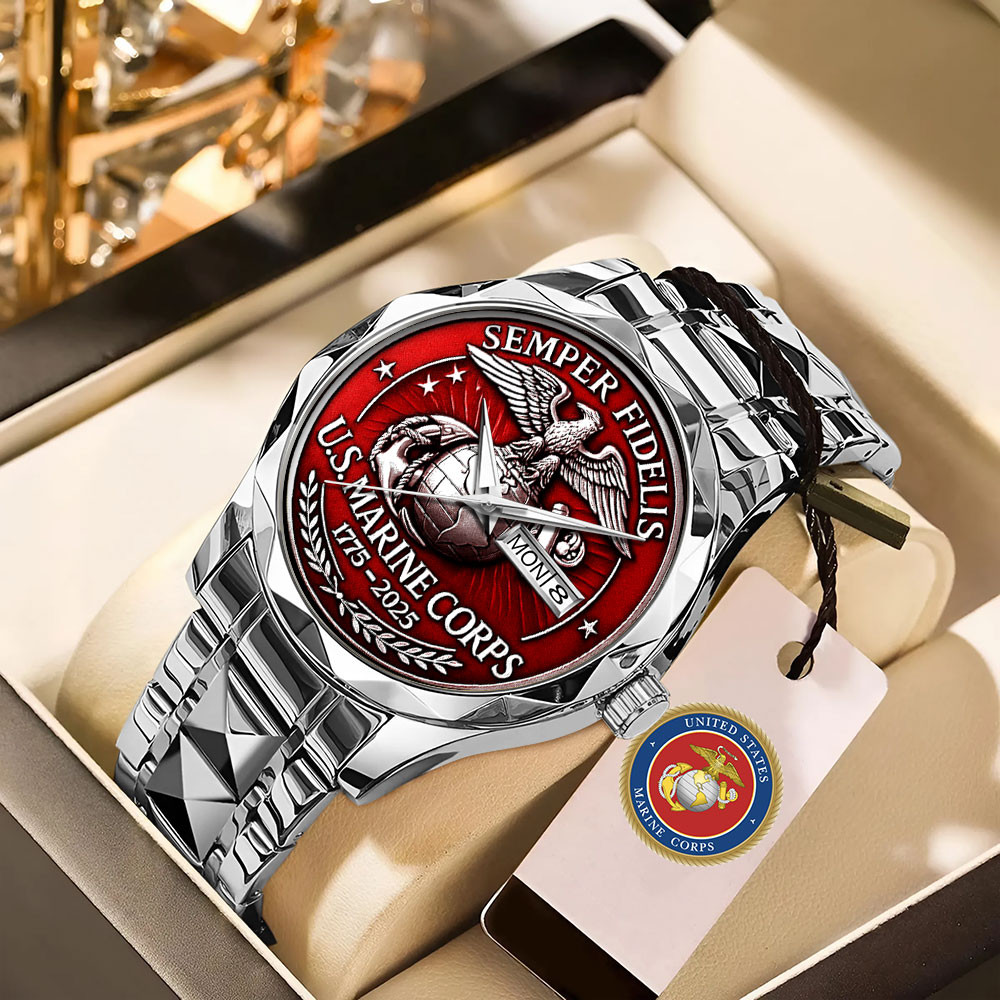 US Marine Corps 250th Anniversary Watch Semper Fidelis USMC Merch Gifts For Veterans