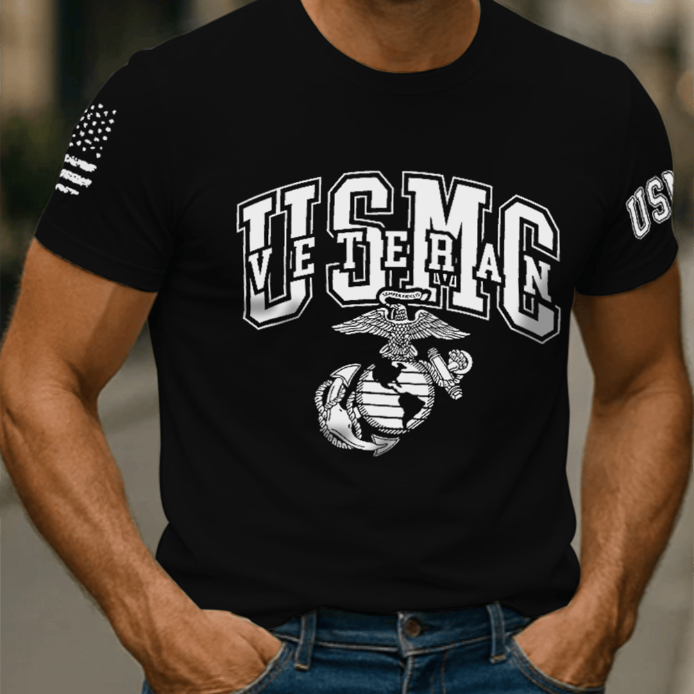 US Marine Corps Black T-Shirt USMC Veteran Patriotic Shirt Cool Gifts For Marines