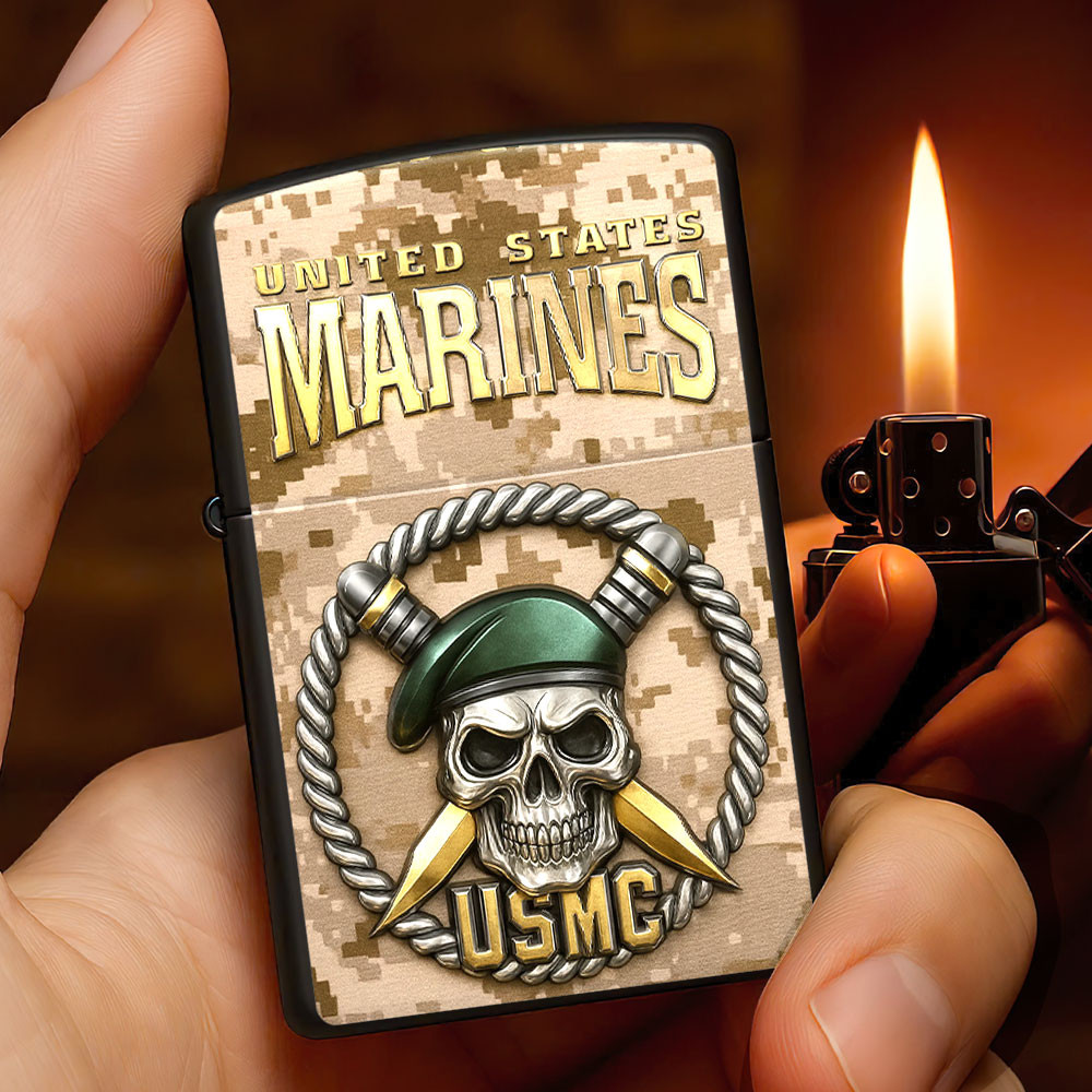 US Marine Corps Camo Zippo Lighter Case Skull Pattern Marine Corp Birthday Gifts