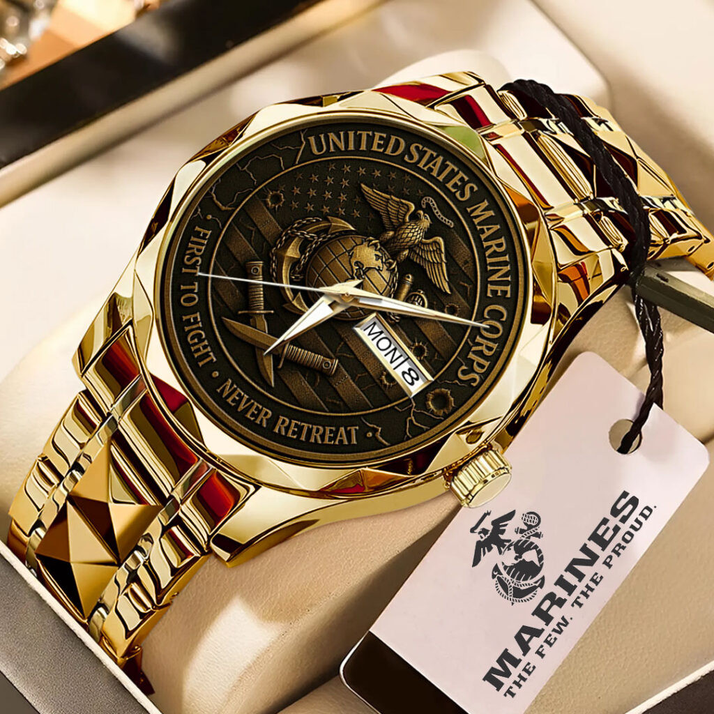 US Marine Corps First To Fight Never Retreat Watch Gift For Marine Veteran