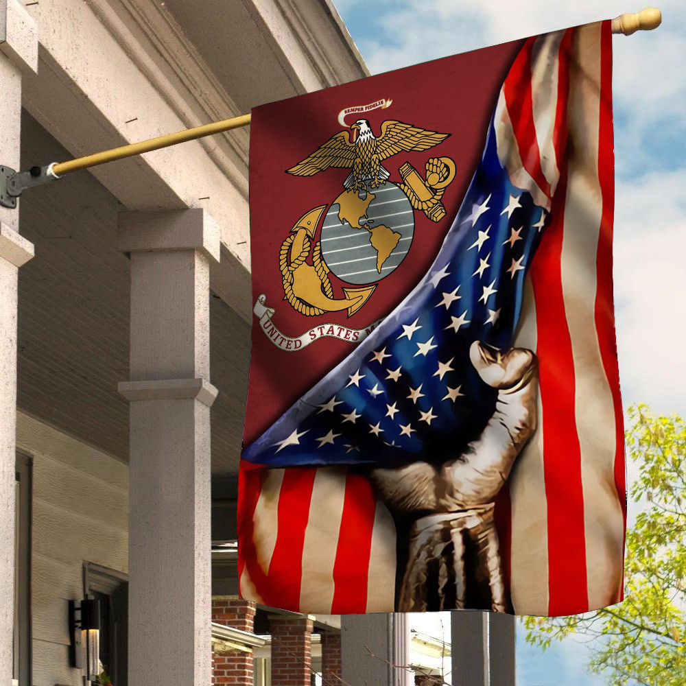 US Marine Corps Flag Inside American Flag 4th Of July Patriotic Yard Decorations