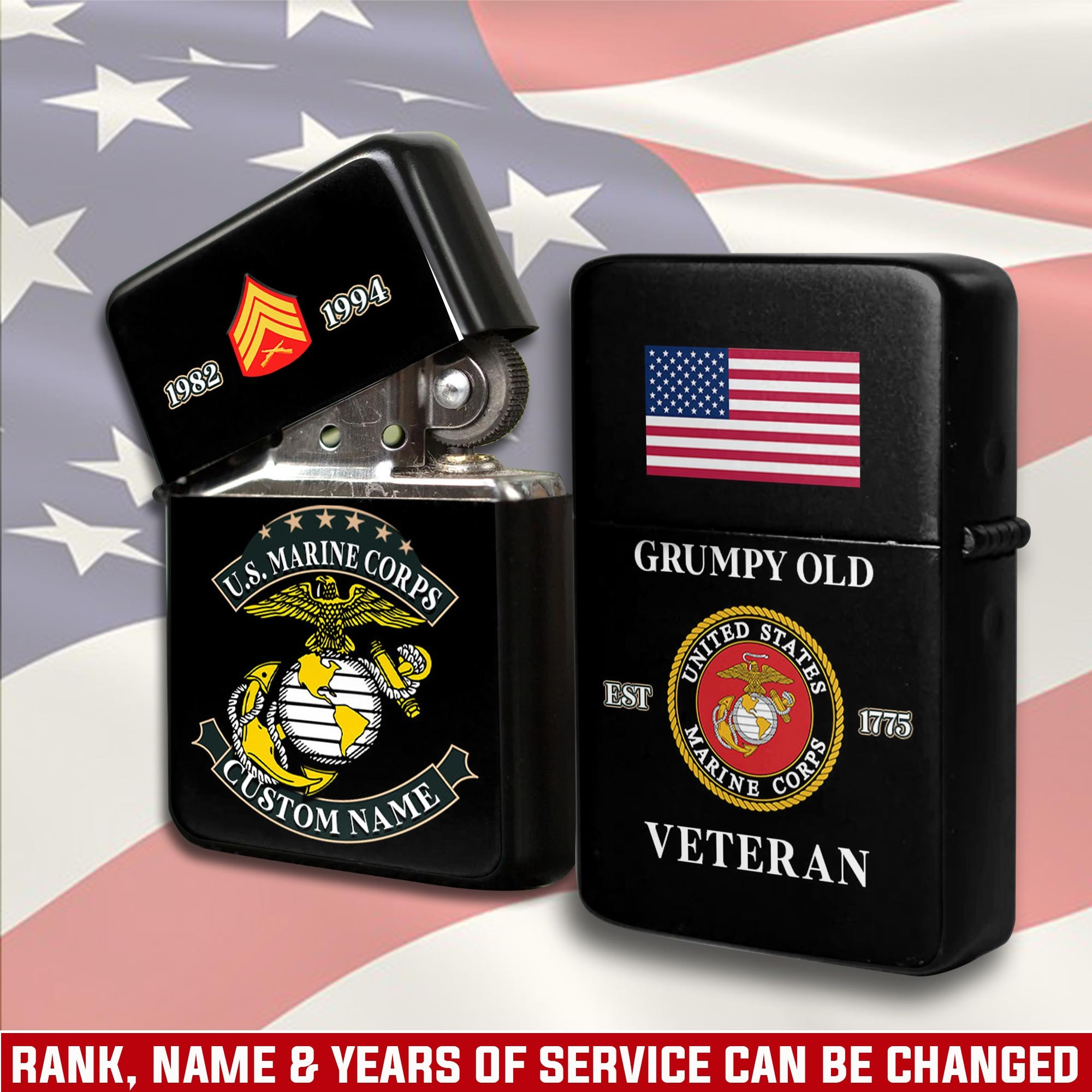 US Marine Corps Grumpy Old Custom Lighter Gifts For Dad and Husband In America on Veterans Day