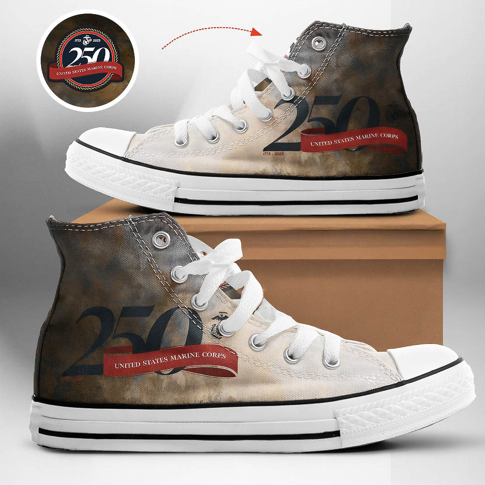 US Marine Corps High Top Canvas Shoes Birthday Gifts For Veteran Lovers