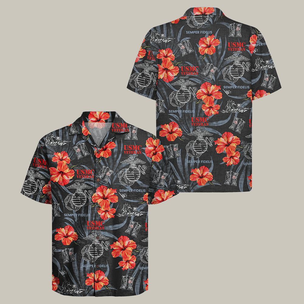 US Marine Corps Veteran 250th Anniversary Hawaiian Shirt Patriotic Veteran Shirt USMC Gift