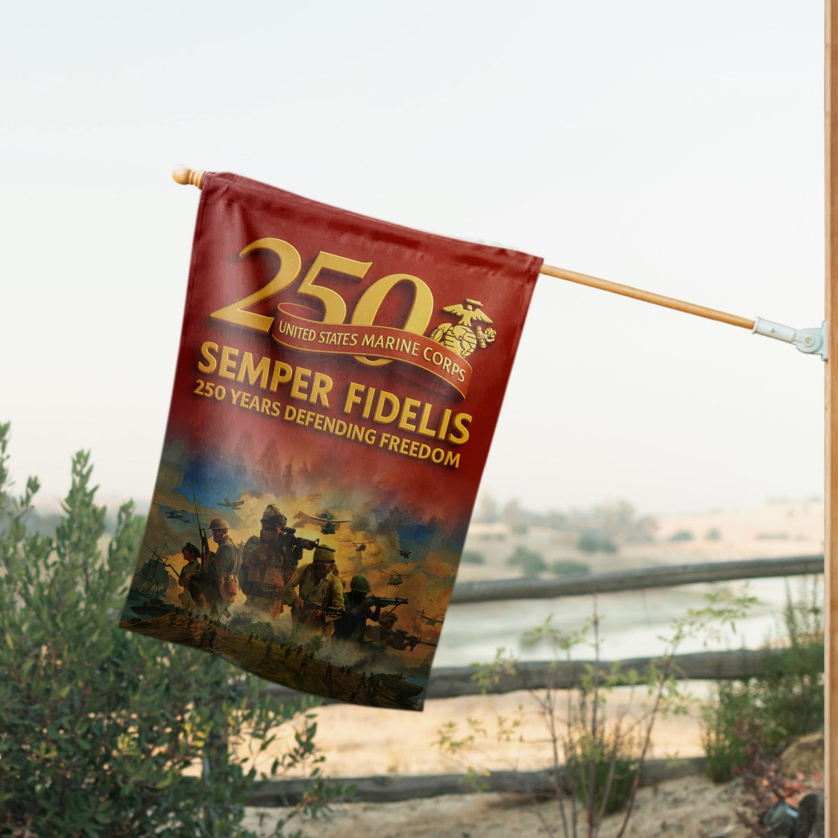 US Marine Corps Veteran Flag 250 Years Defending Freedom Semper Fields Home Decor Gifts