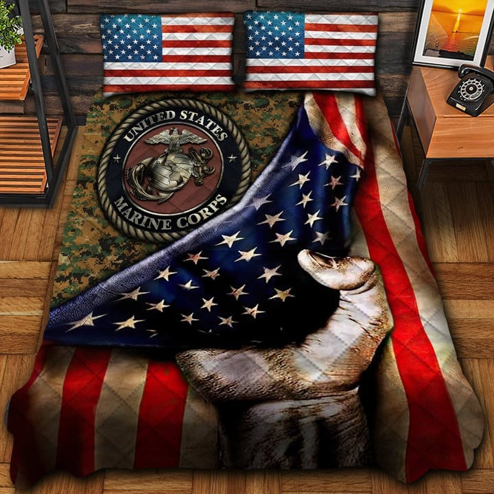 US Marine Corps Veteran Quilted Bedding Set Duvet Cover Bedspread Veterans Day Gifts
