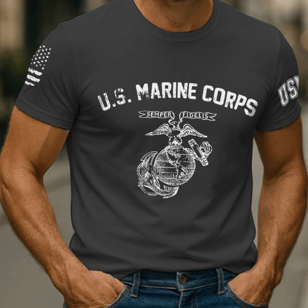 US Marine Corps Veteran T-Shirt Semper Fi Patriotic Shirt Gifts For Father