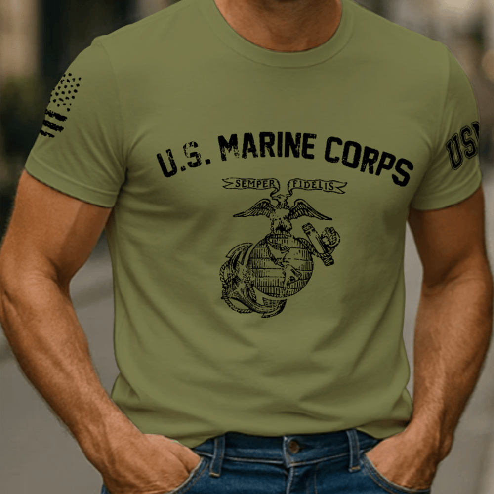 US Marine Corps Veteran T-Shirt Semper Fi Patriotic Shirt Gifts For Father