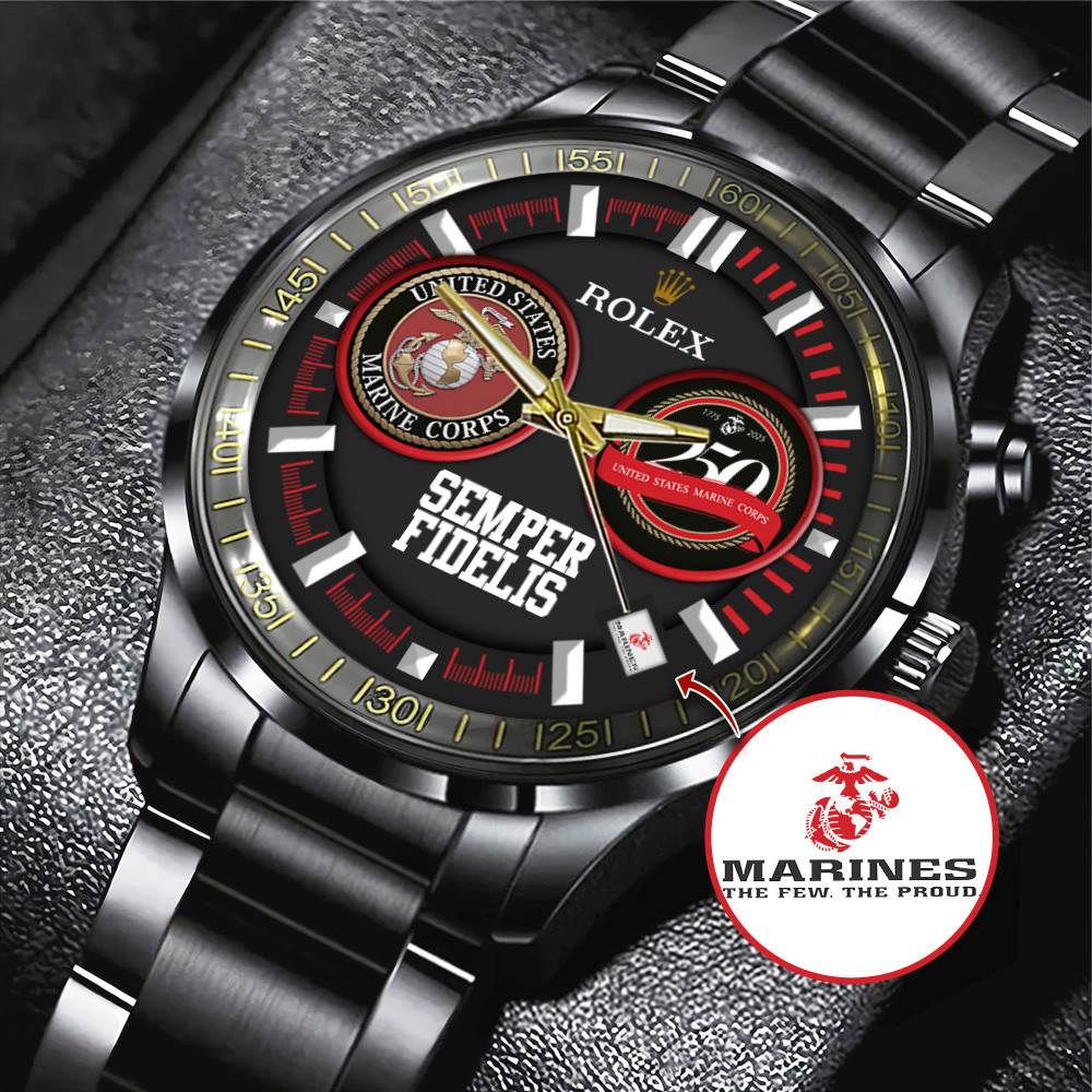 US Marine Corps X Rolex Black Stainless Steel Watch Semper Fidelis USMC Gift Ideas