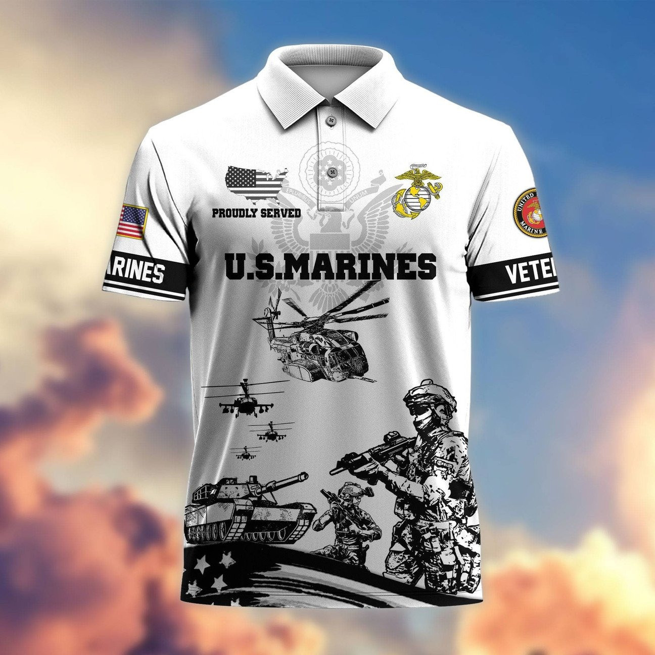 US Marine Proudly Served Polo Shirt Infantry Military Gift for Dad and Husband and Friends on Veterans Day