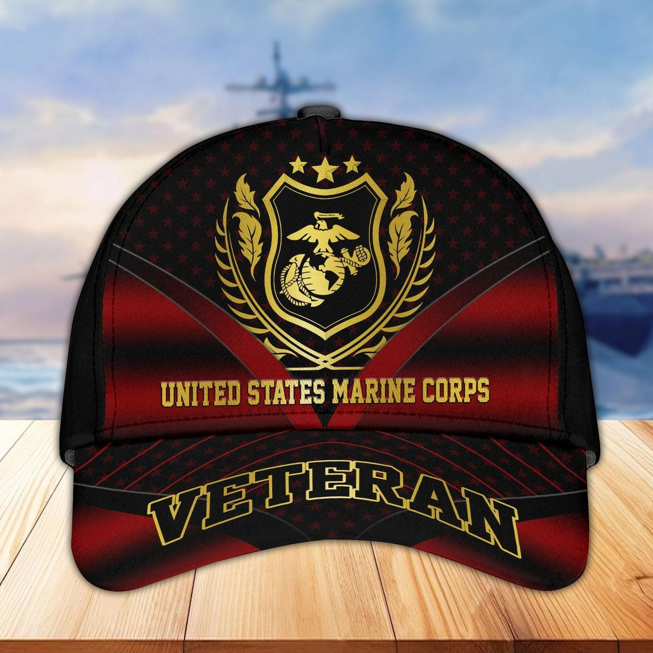 US Marine Veteran Cap Green and Gold USMC Patriotic Hat Gift for Veterans