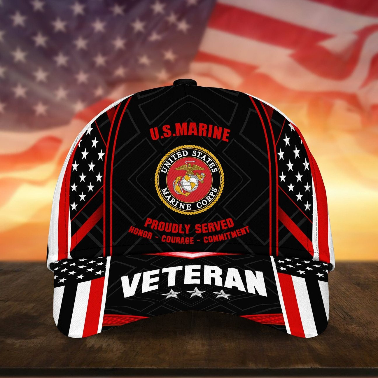 US Marine Veteran Honor Courage Commitment Patriotic USA Cap Gift For Proudly Military on Veterans Day