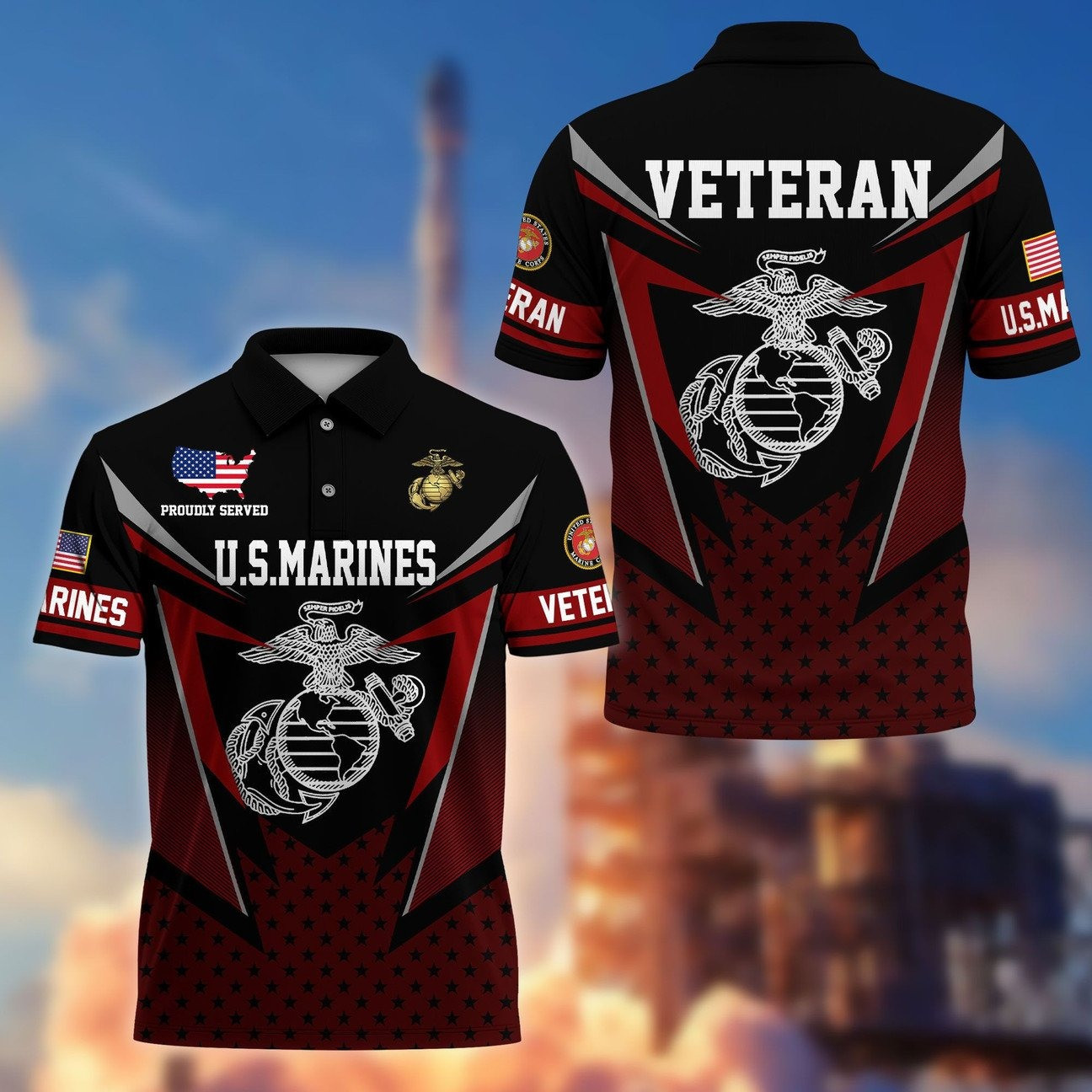 US Marine Veteran Polo Shirt Premium Military Gift for Father and Husband and Friends on Veteran Day