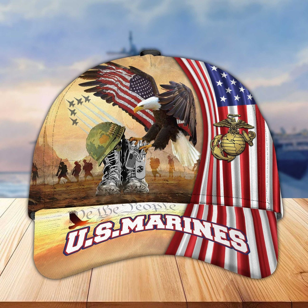 US Marine Veteran USA Flag Hat Bald Eagle Patriotic Hat Gift For Military Men